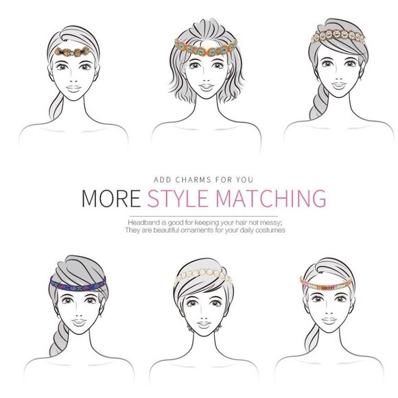 Women\'s Elastic Rhinestone Beaded Headbands Set Vintage Hair Accessories main image 5